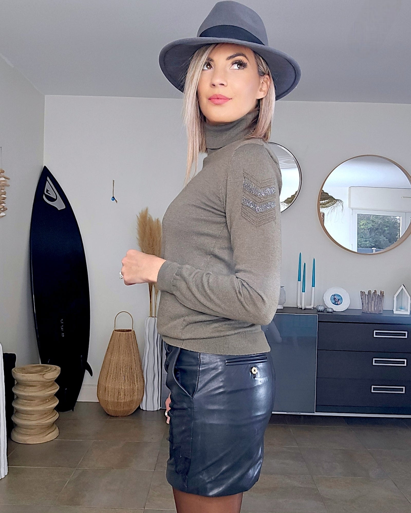 Pull col roulé kaki
