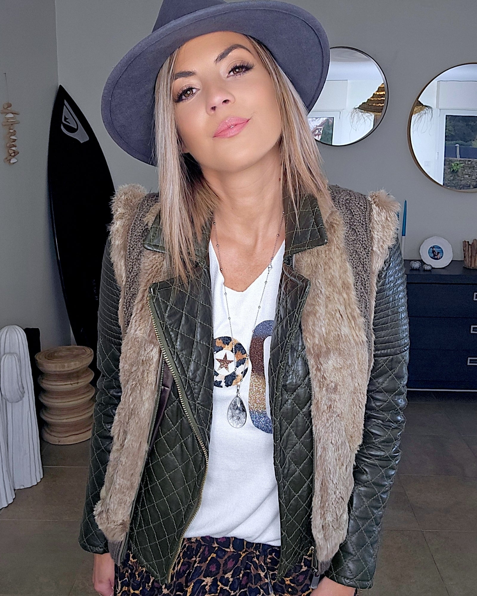 Perfecto cuir kaki