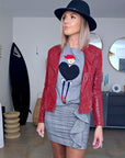 Perfecto cuir bordeaux irisé