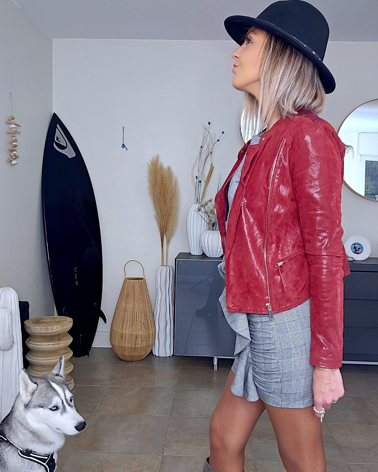 Perfecto cuir bordeaux irisé