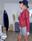 Perfecto cuir bordeaux irisé
