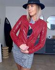 Perfecto cuir bordeaux irisé