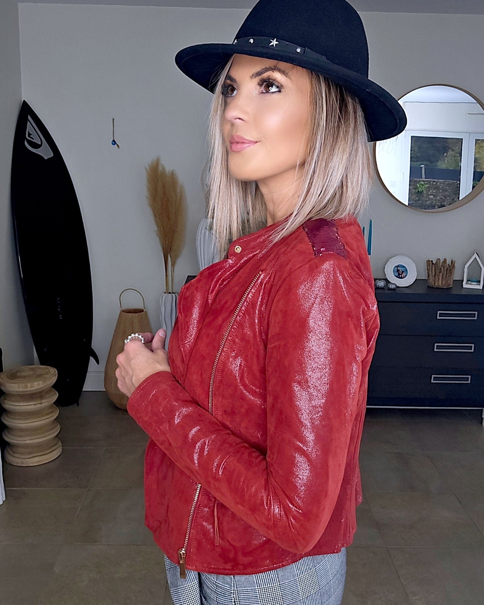 Perfecto cuir bordeaux irisé