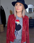 Perfecto cuir bordeaux irisé