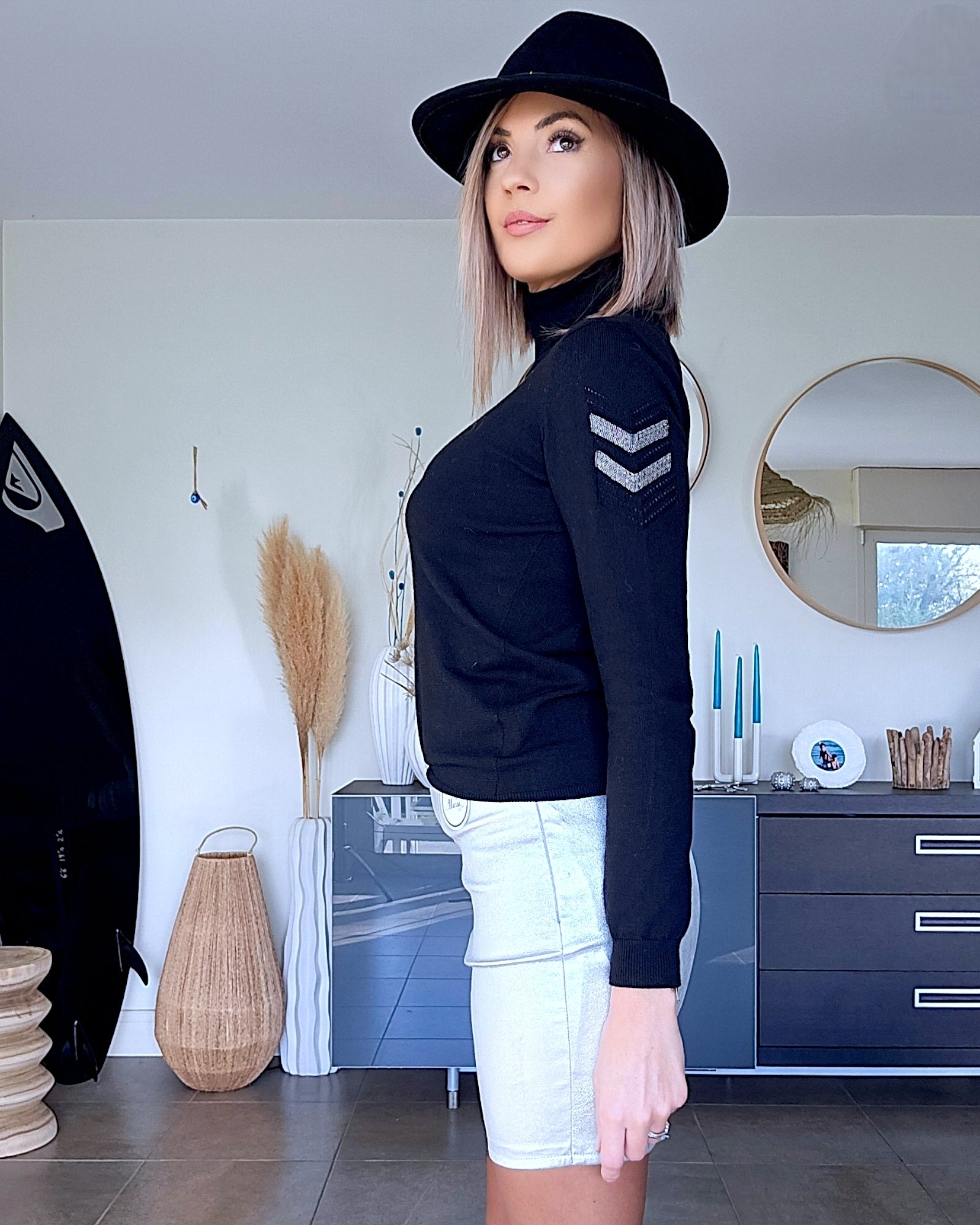 Pull col roulé noir
