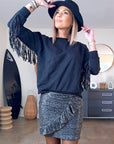 Sweat noir à franges