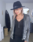 Veste cuir à sequins