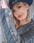 Veste cuir à sequins