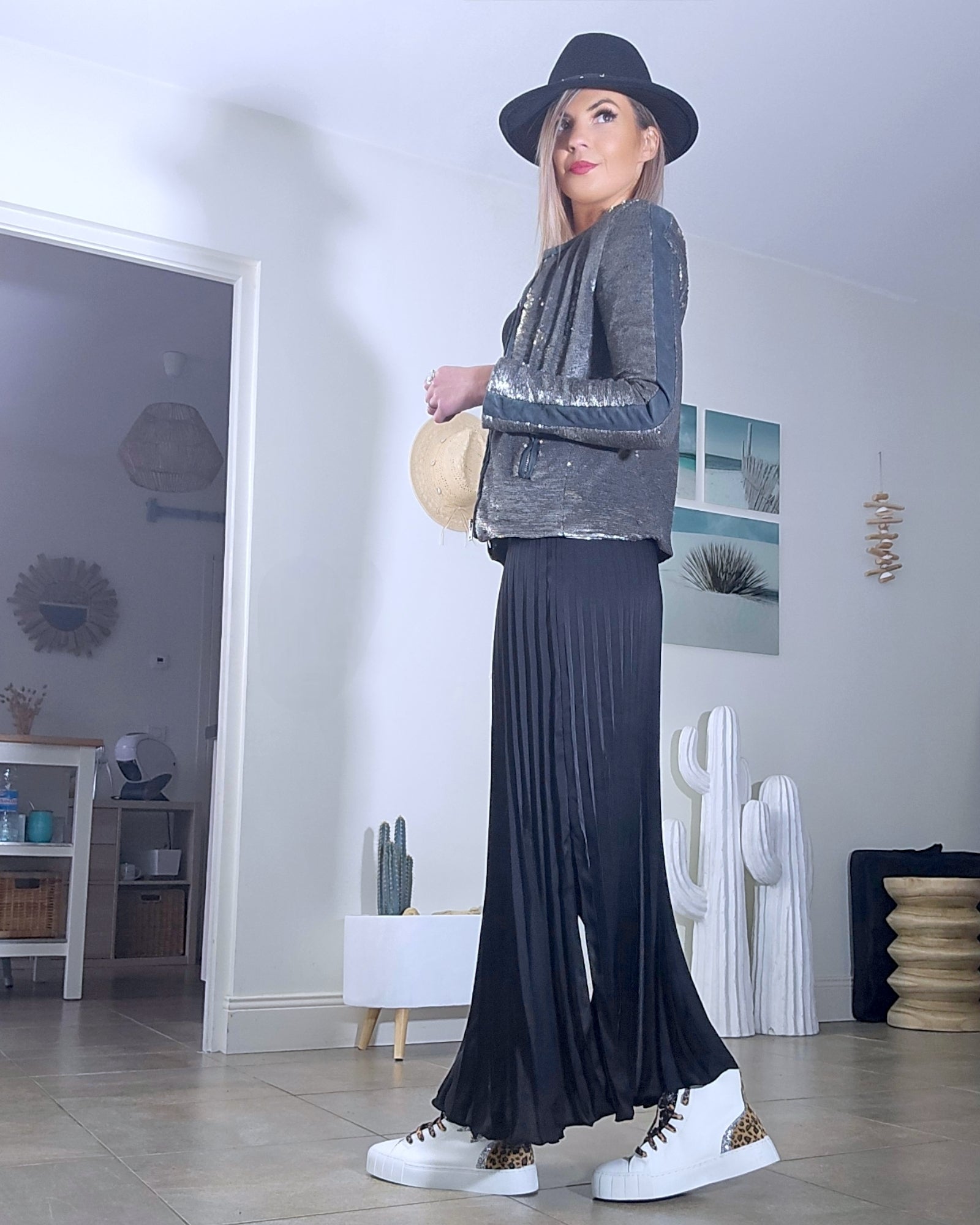 Veste cuir à sequins