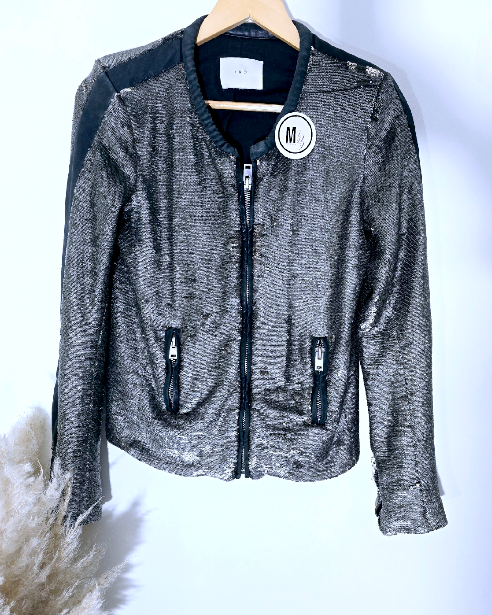 Veste cuir à sequins