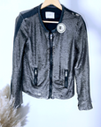Veste cuir à sequins