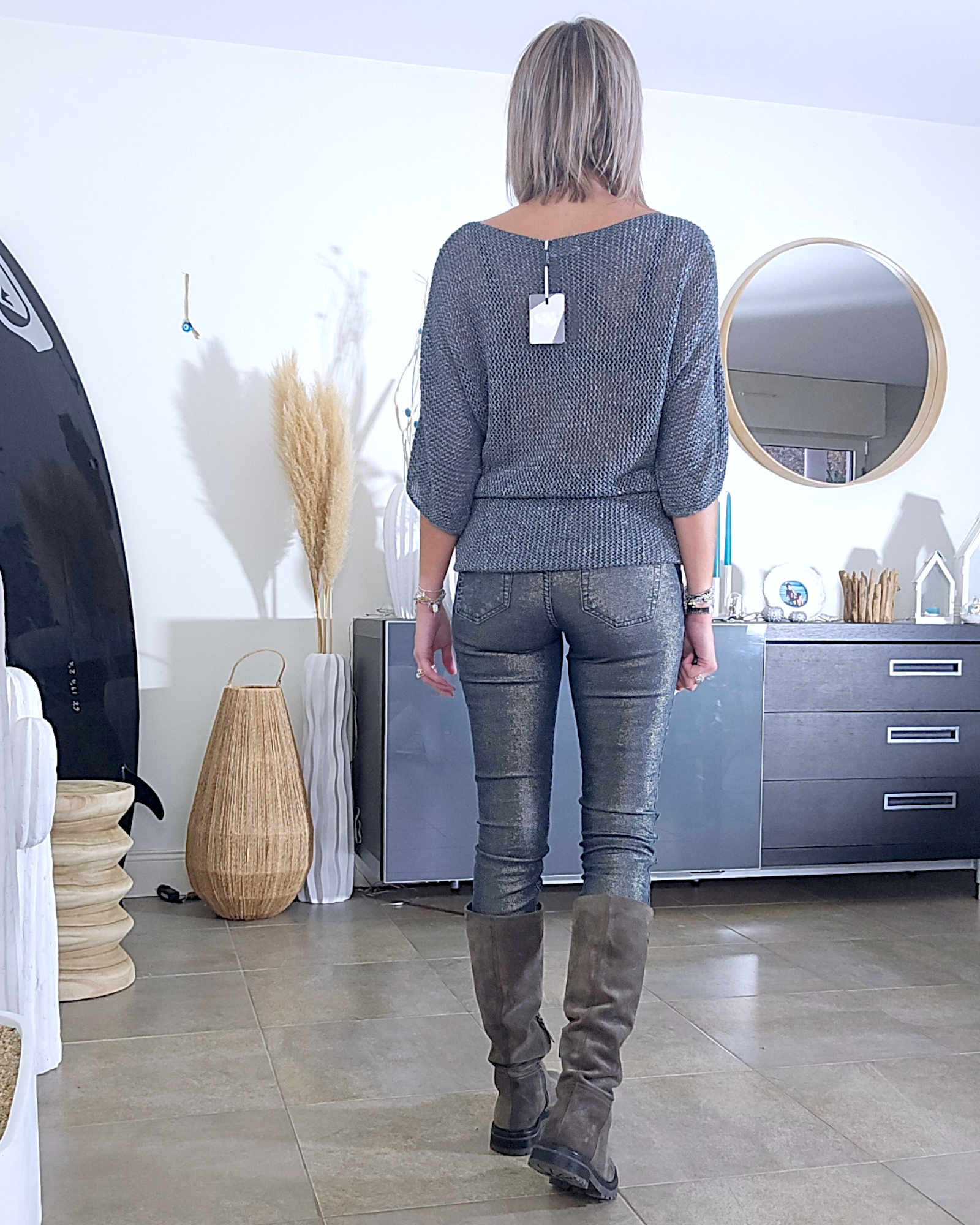 Pull ajouré argenté