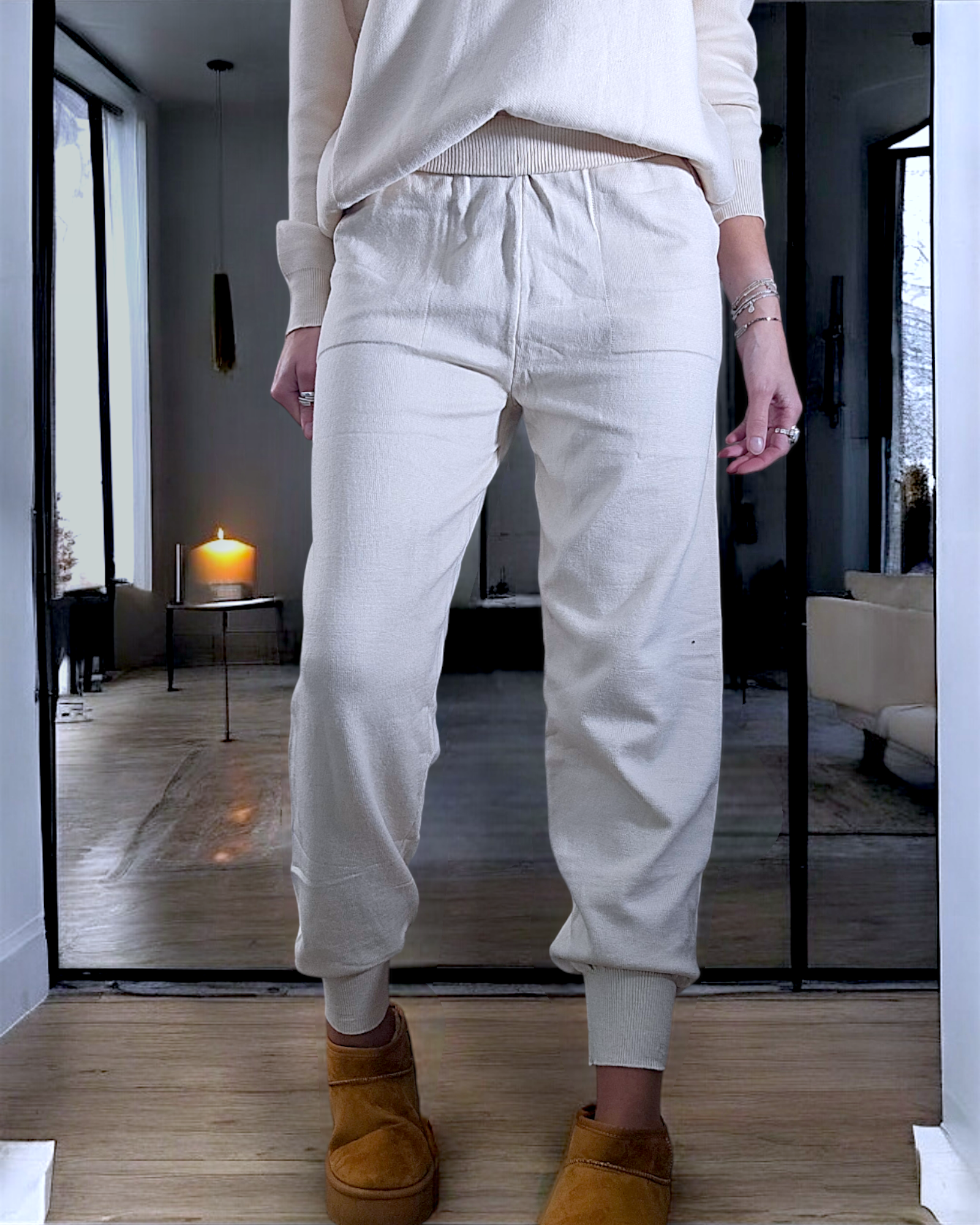 Jogg en maille beige clair