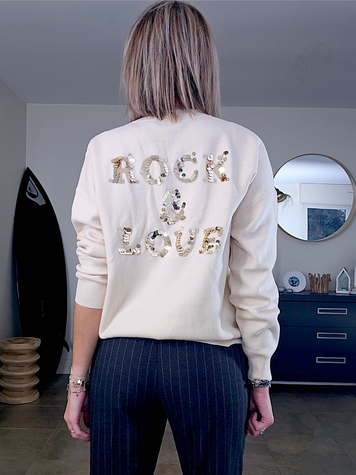 Sweat maille rock&amp;love beige clair