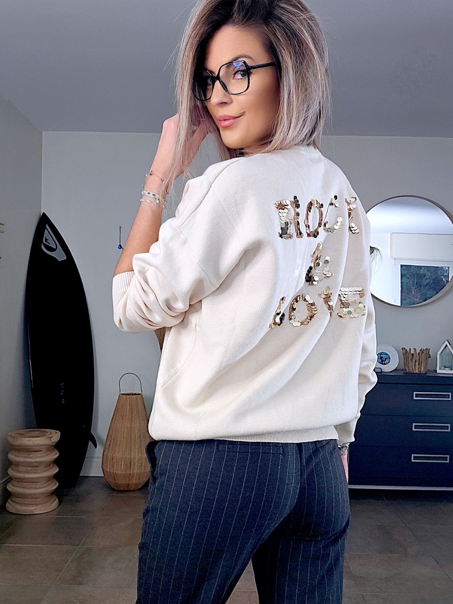 Sweat maille rock&amp;love beige clair