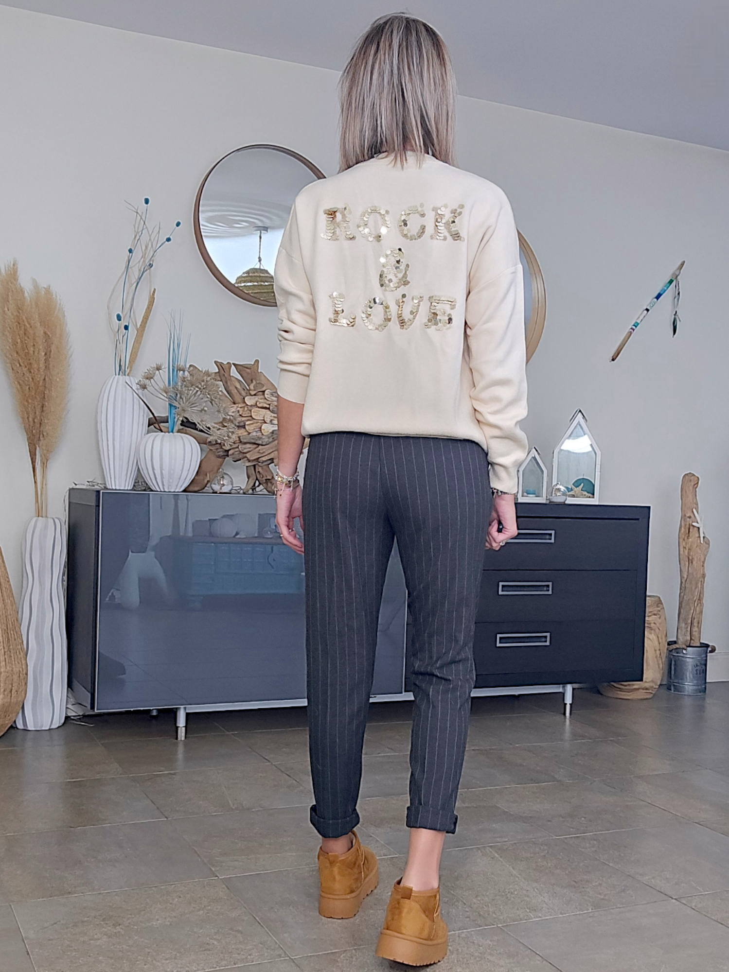 Sweat maille rock&amp;love beige clair