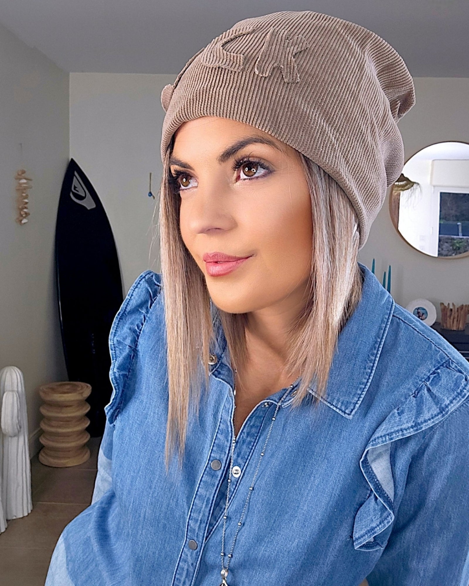 Bonnet velours beige