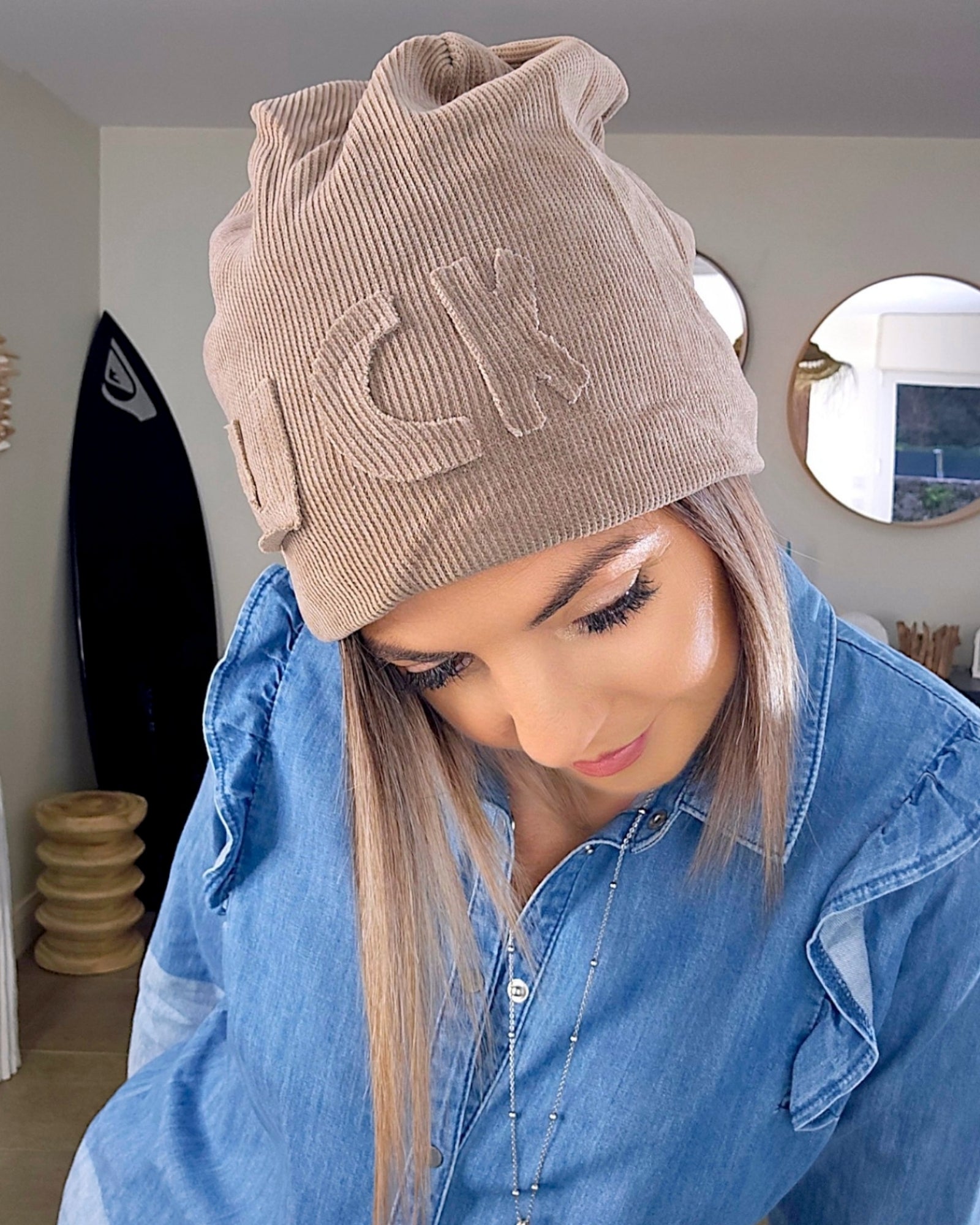 Bonnet velours beige