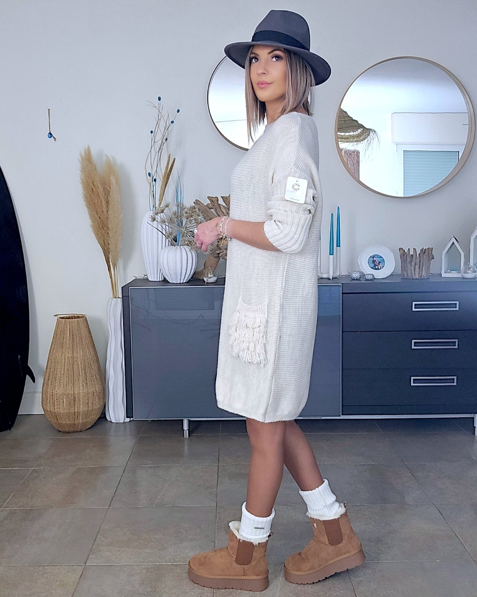 Robe pull beige clair