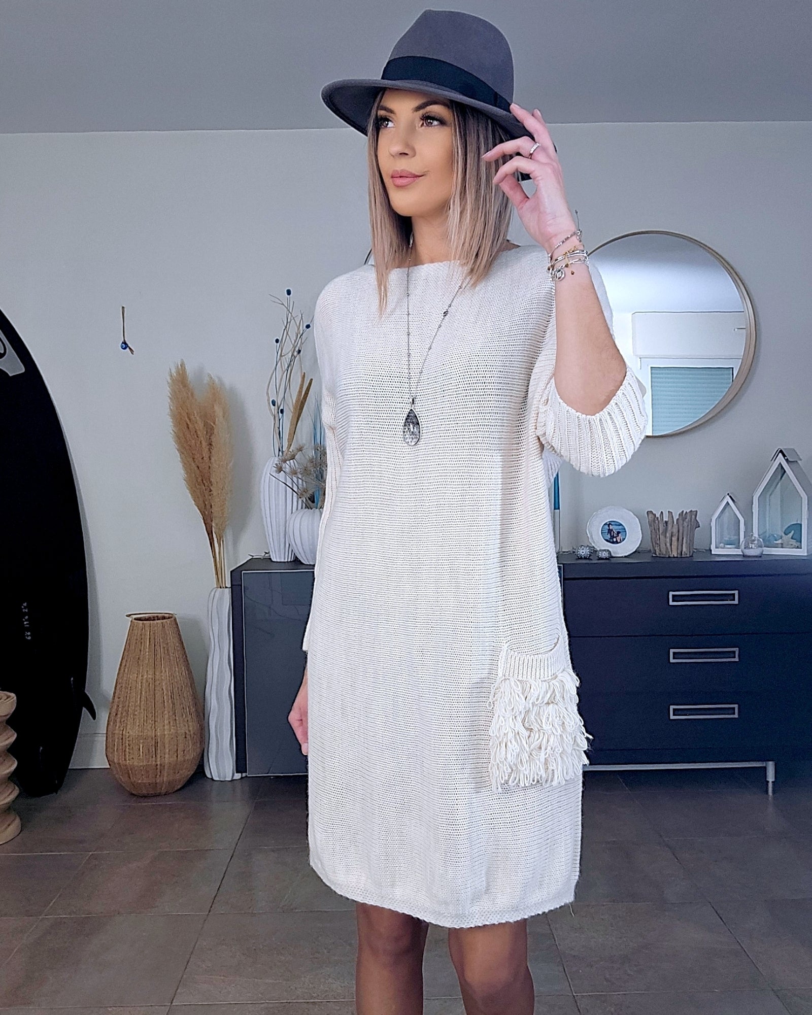 Robe pull beige clair