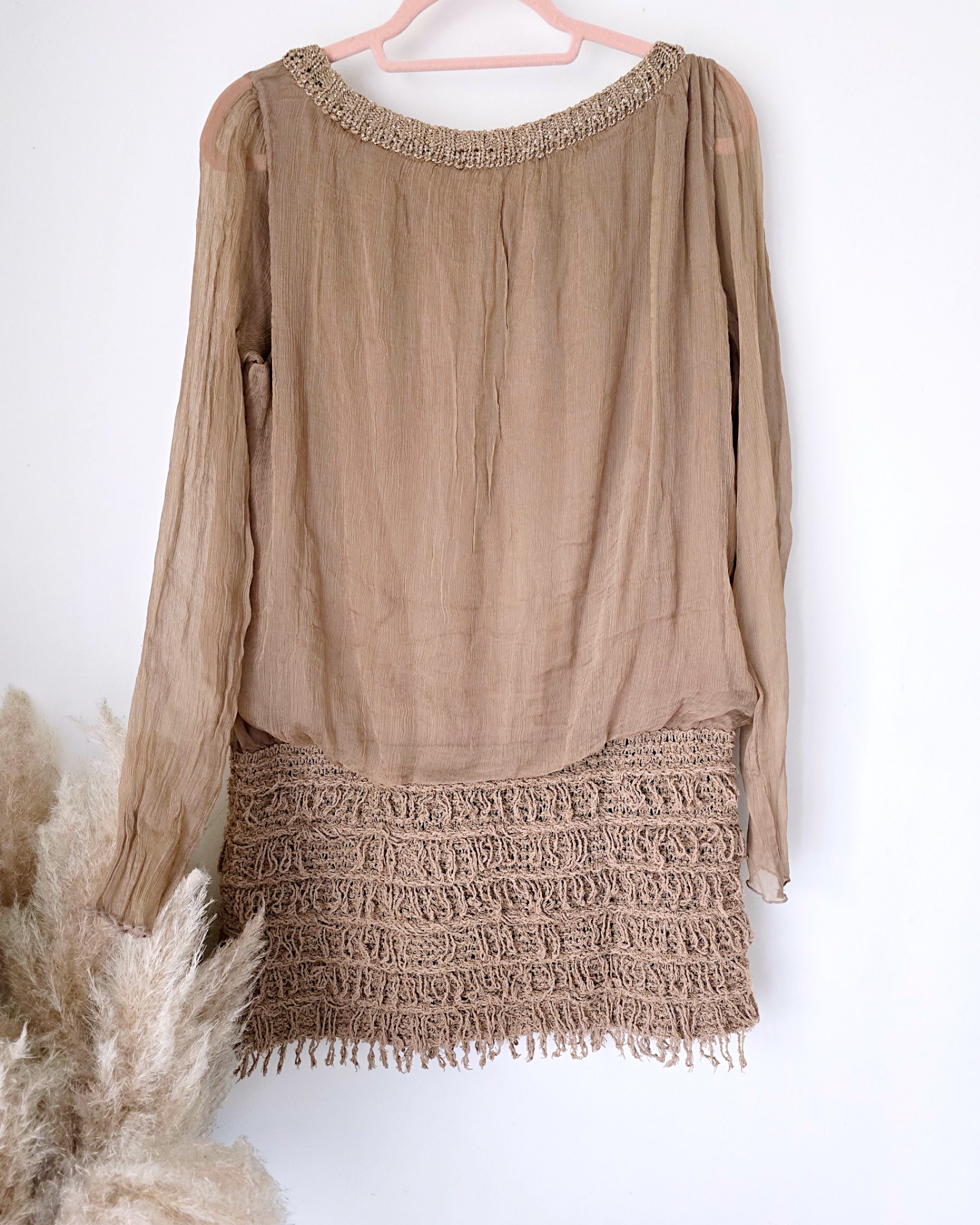 Robe Sharon bi-matière beige