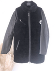 Manteau teddy noir manches cuir et peau retournée