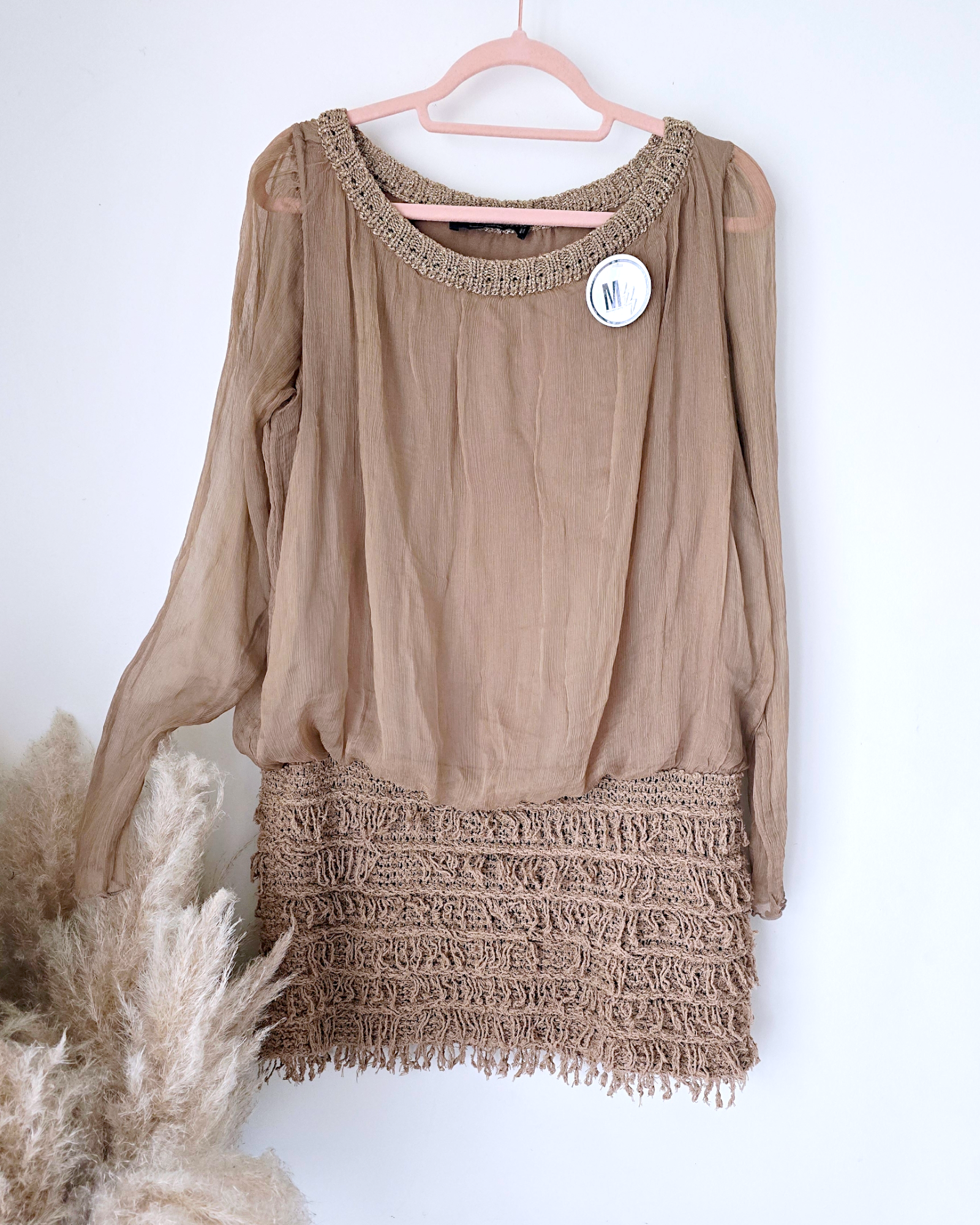 Robe Sharon bi-matière beige