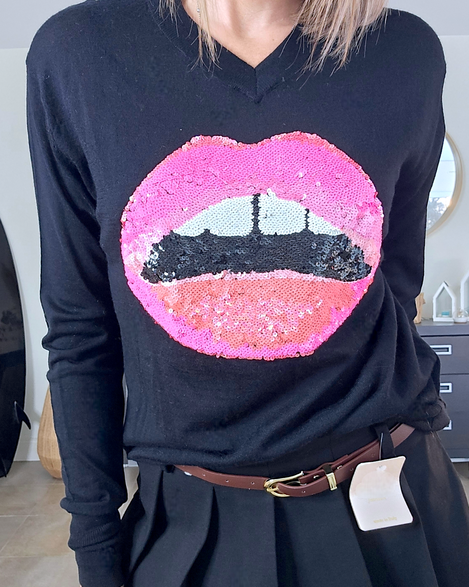 Pull bouche bicolore