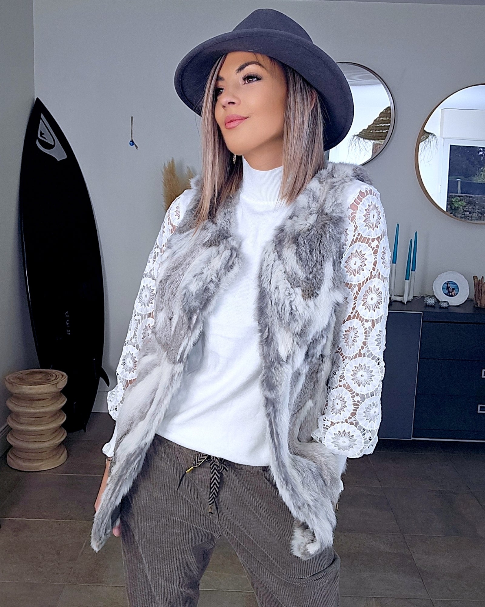 Veste fourrure sans manche