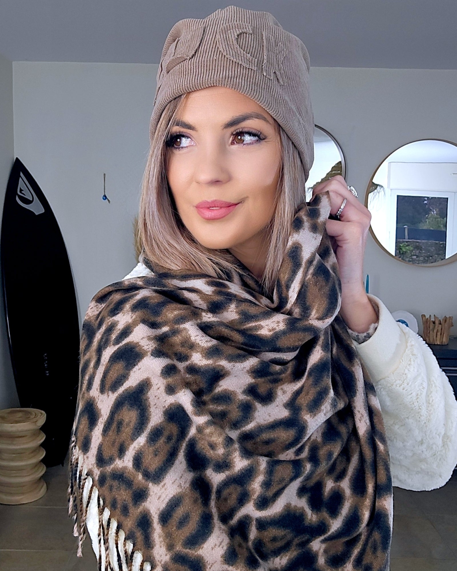 Bonnet velours beige