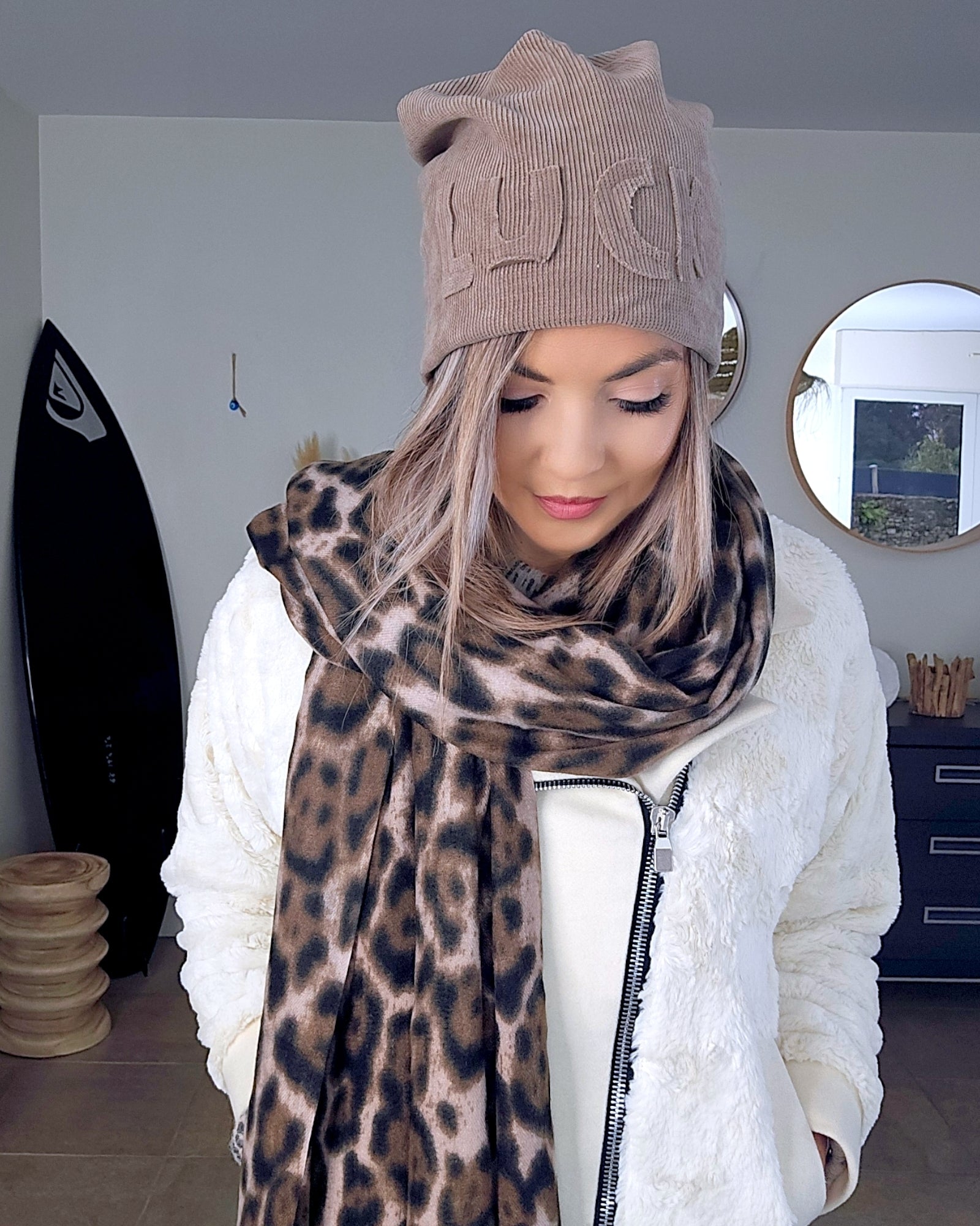 Bonnet velours beige