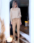 Pantalon jog en cuir beige