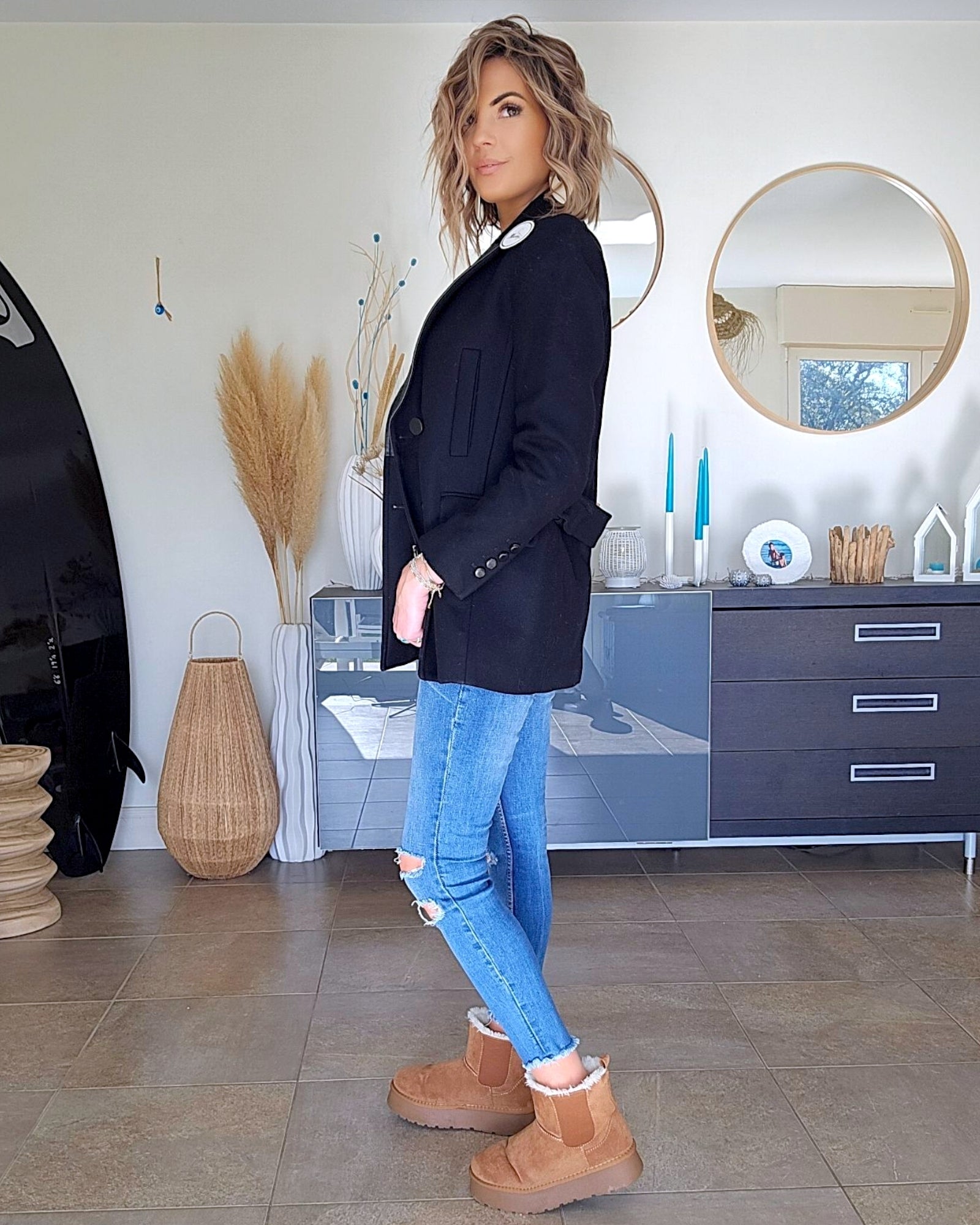 Manteau laine et cuir