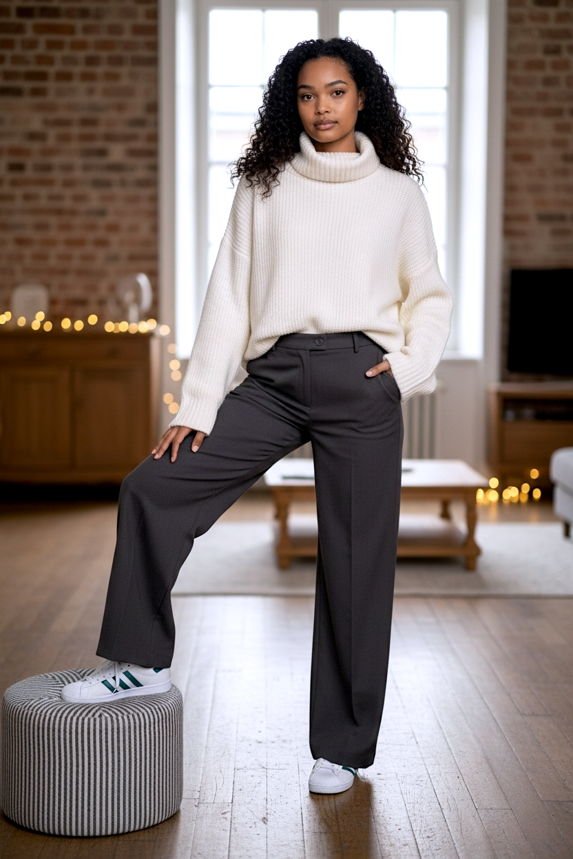 Pantalon gris anthracite jambes larges