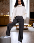 Pantalon gris anthracite jambes larges