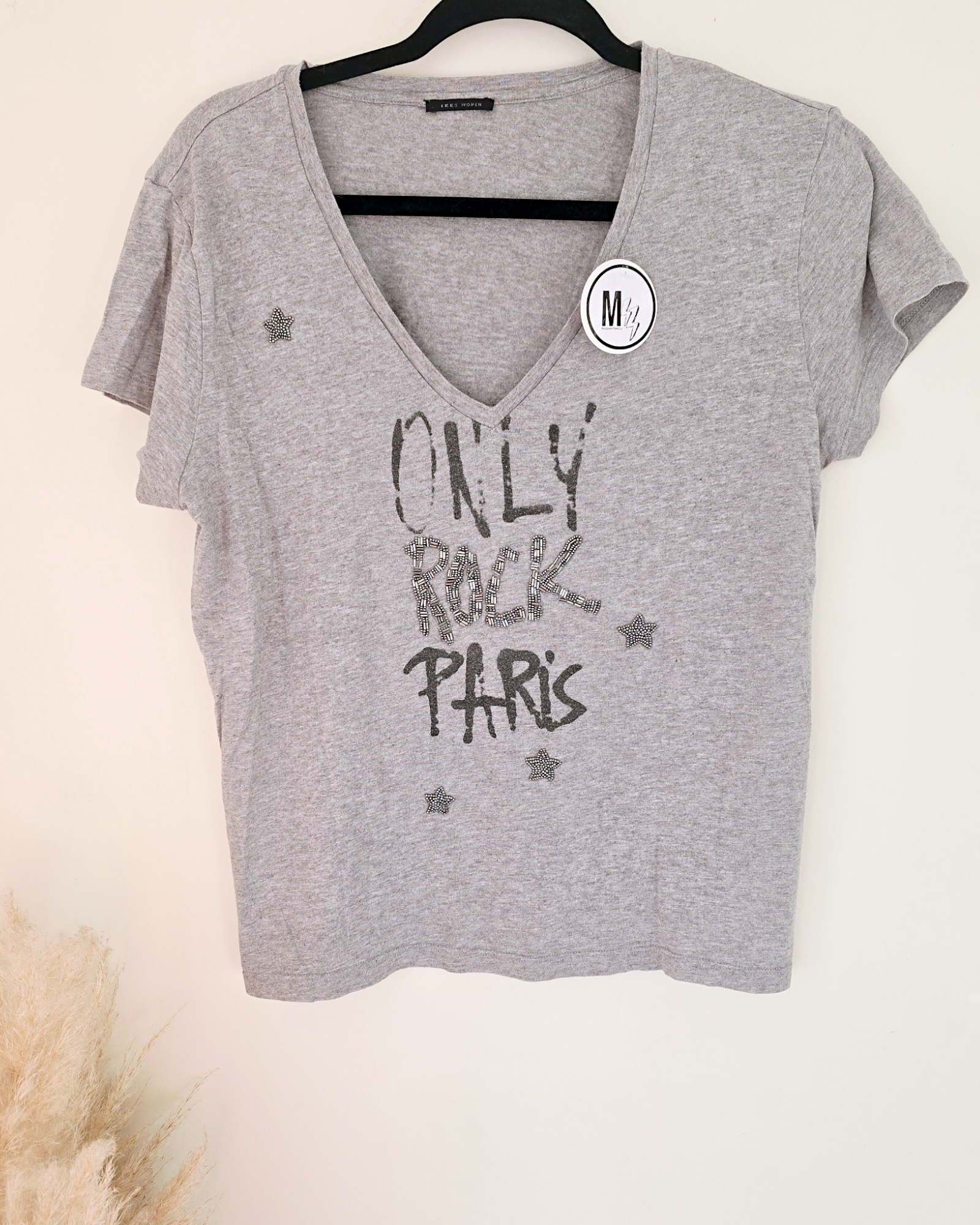 T-shirt gris rock avec perles bijoux