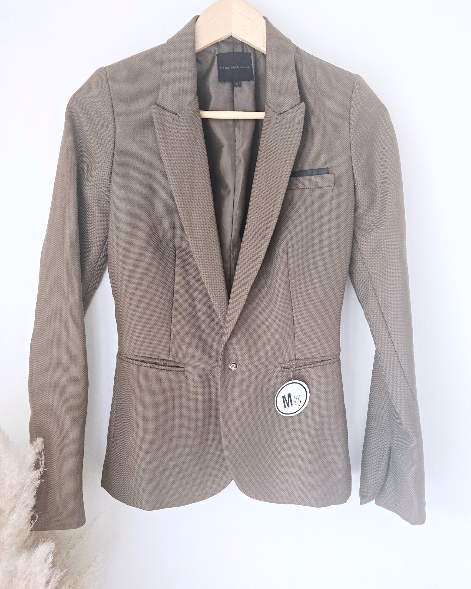 Veste chic beige foncé avec empiècements cuir