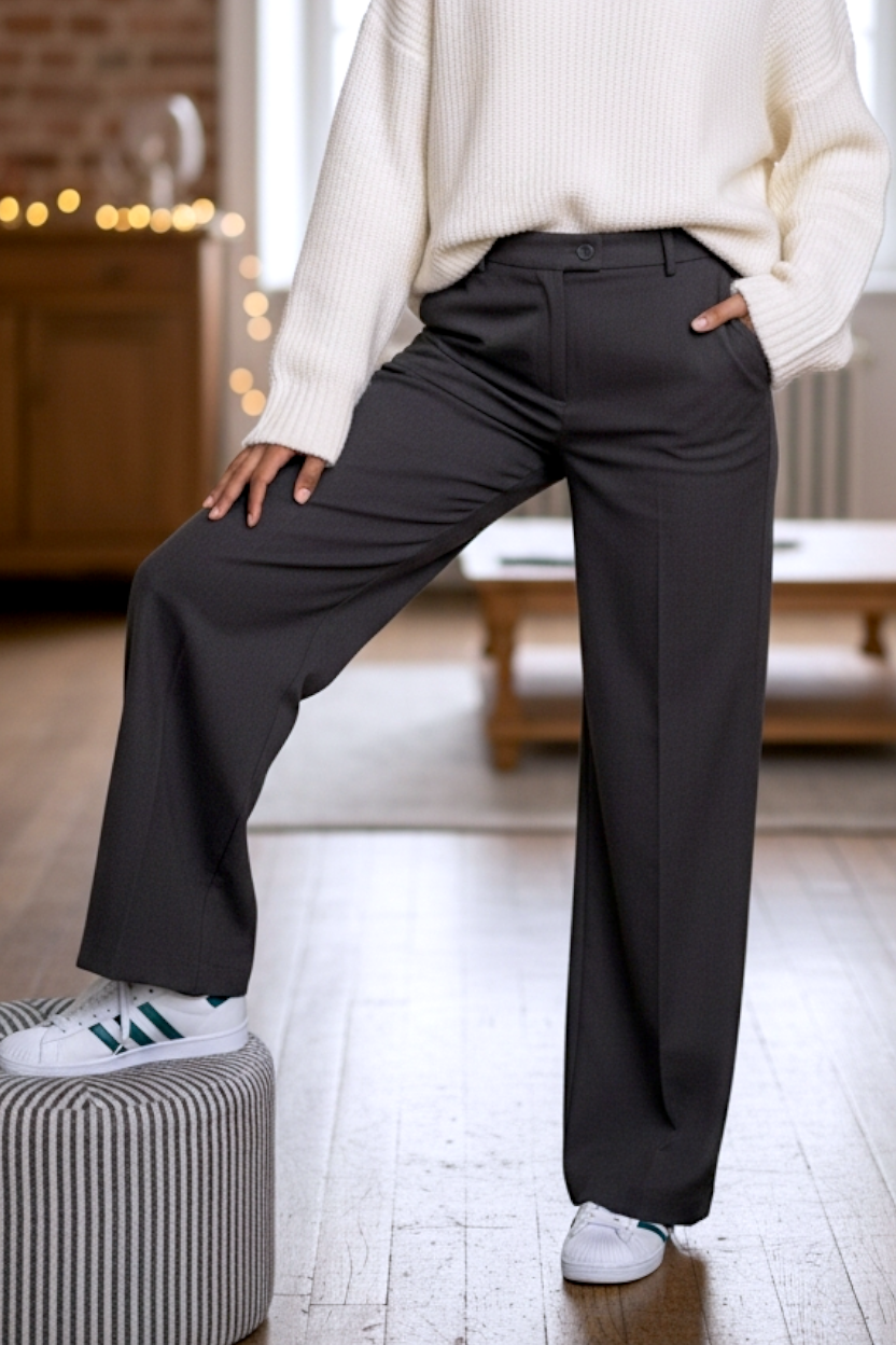 Pantalon gris anthracite jambes larges