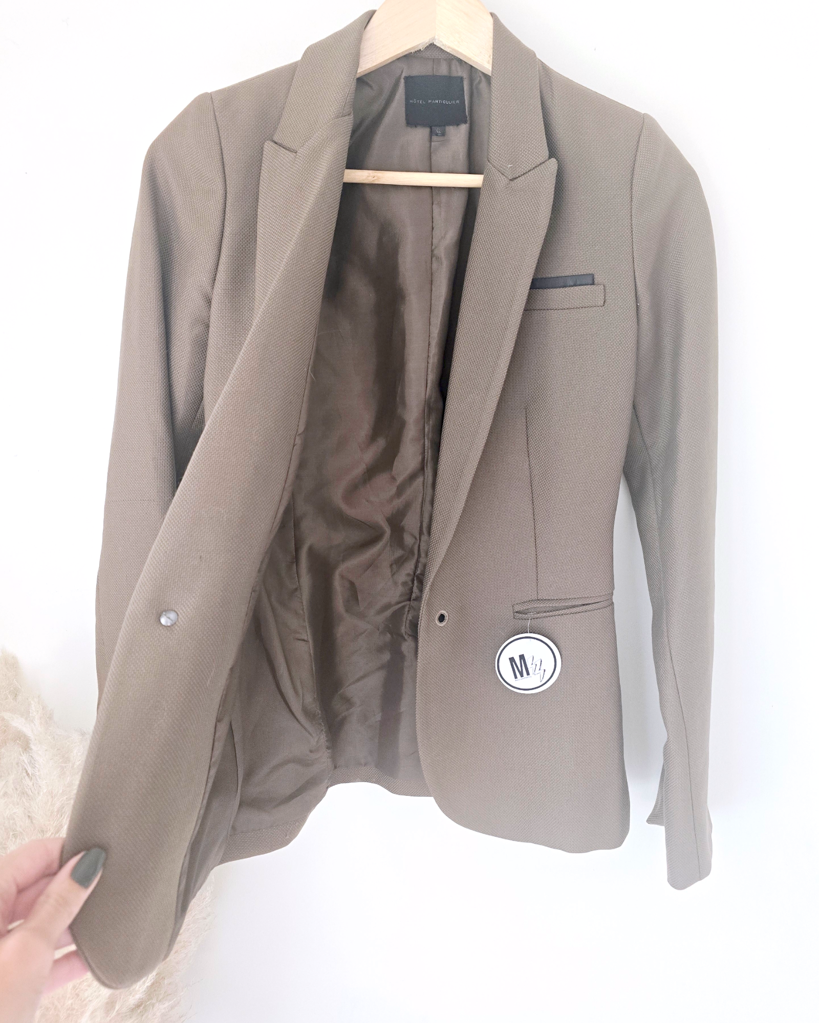 Veste chic beige foncé avec empiècements cuir