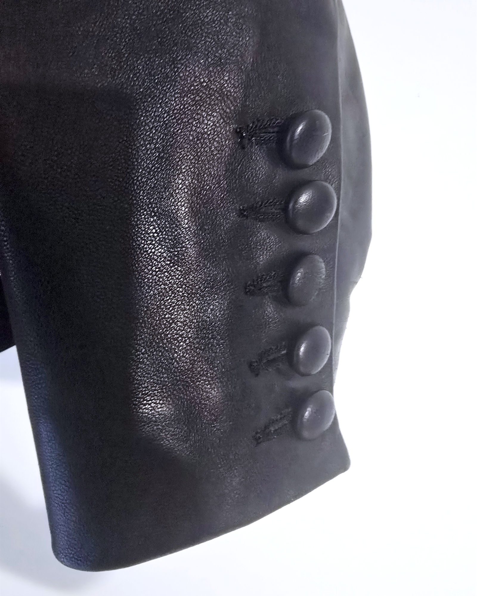 Veste noire bi-matière laine et cuir