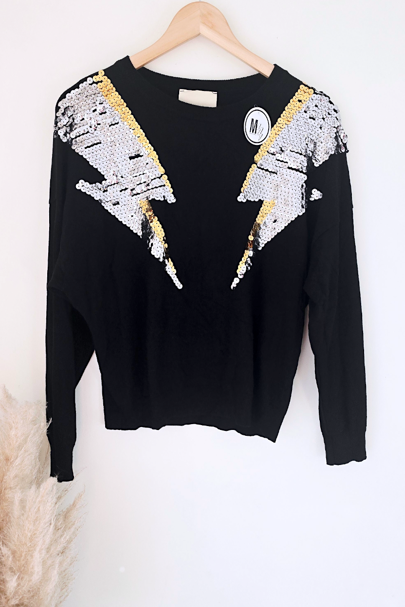 Pull noir éclairs sequins