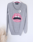 Pull gris merinos bouche perles