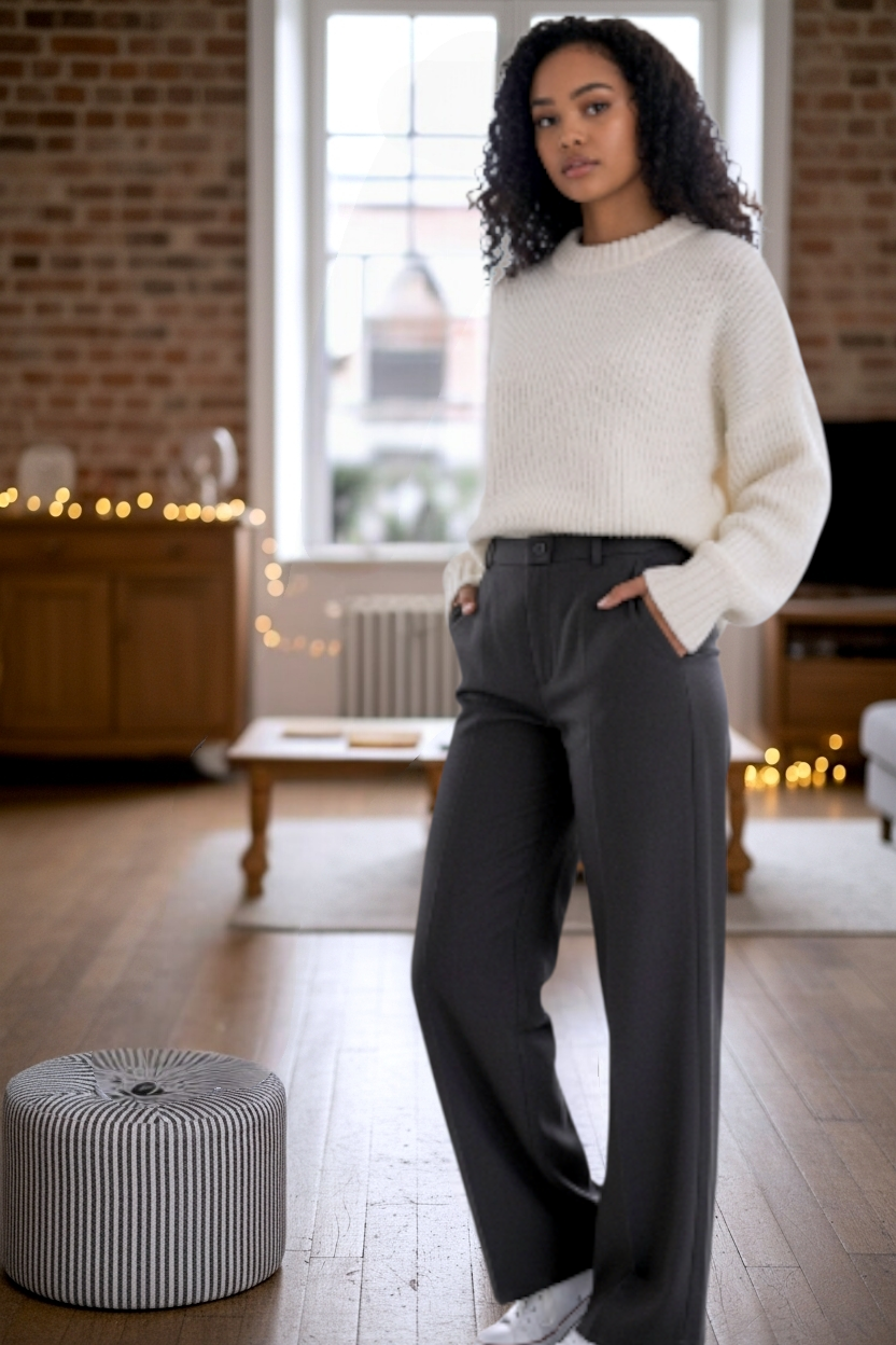 Pantalon gris anthracite jambes larges