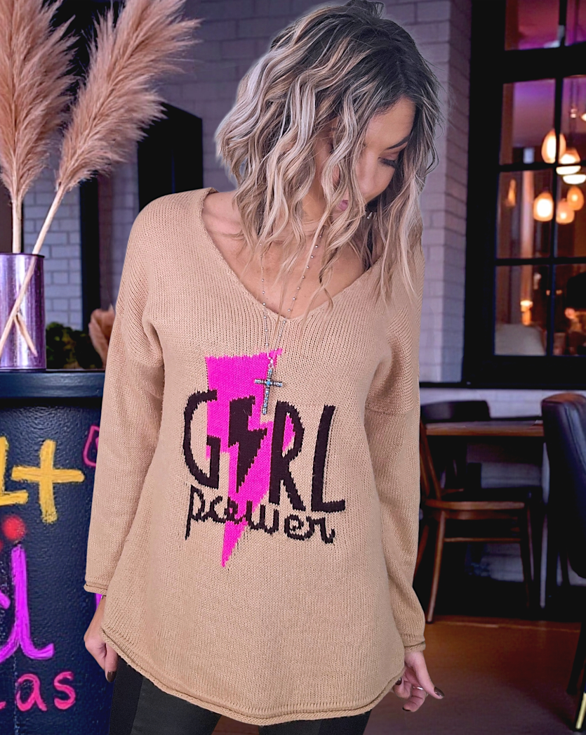 Pull tunique beige girl power - 𝐌𝐚𝐫𝐢𝐧𝐚𝟒𝟒𝐟𝐚𝐦𝐢𝐥𝐲