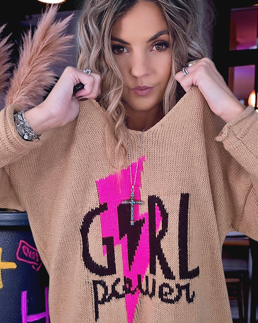 Pull tunique beige girl power - 𝐌𝐚𝐫𝐢𝐧𝐚𝟒𝟒𝐟𝐚𝐦𝐢𝐥𝐲