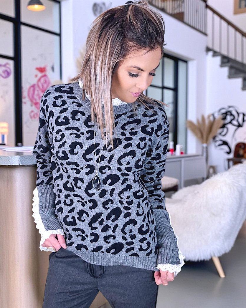 Pull chaud à imprimé léopard gris et noir - 𝐌𝐚𝐫𝐢𝐧𝐚𝟒𝟒𝐟𝐚𝐦𝐢𝐥𝐲