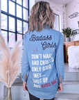 Chemise longue bleue avec inscriptions - 𝐌𝐚𝐫𝐢𝐧𝐚𝟒𝟒𝐟𝐚𝐦𝐢𝐥𝐲