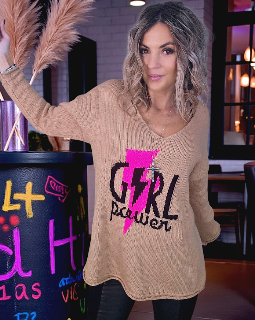 Pull tunique beige girl power - 𝐌𝐚𝐫𝐢𝐧𝐚𝟒𝟒𝐟𝐚𝐦𝐢𝐥𝐲