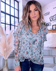 Blouse vert d'eau à imprimé fleuri - 𝐌𝐚𝐫𝐢𝐧𝐚𝟒𝟒𝐟𝐚𝐦𝐢𝐥𝐲
