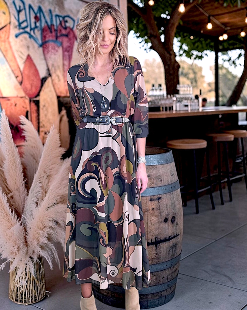 Robe kaki 7/8è à imprimé - 𝐌𝐚𝐫𝐢𝐧𝐚𝟒𝟒𝐟𝐚𝐦𝐢𝐥𝐲